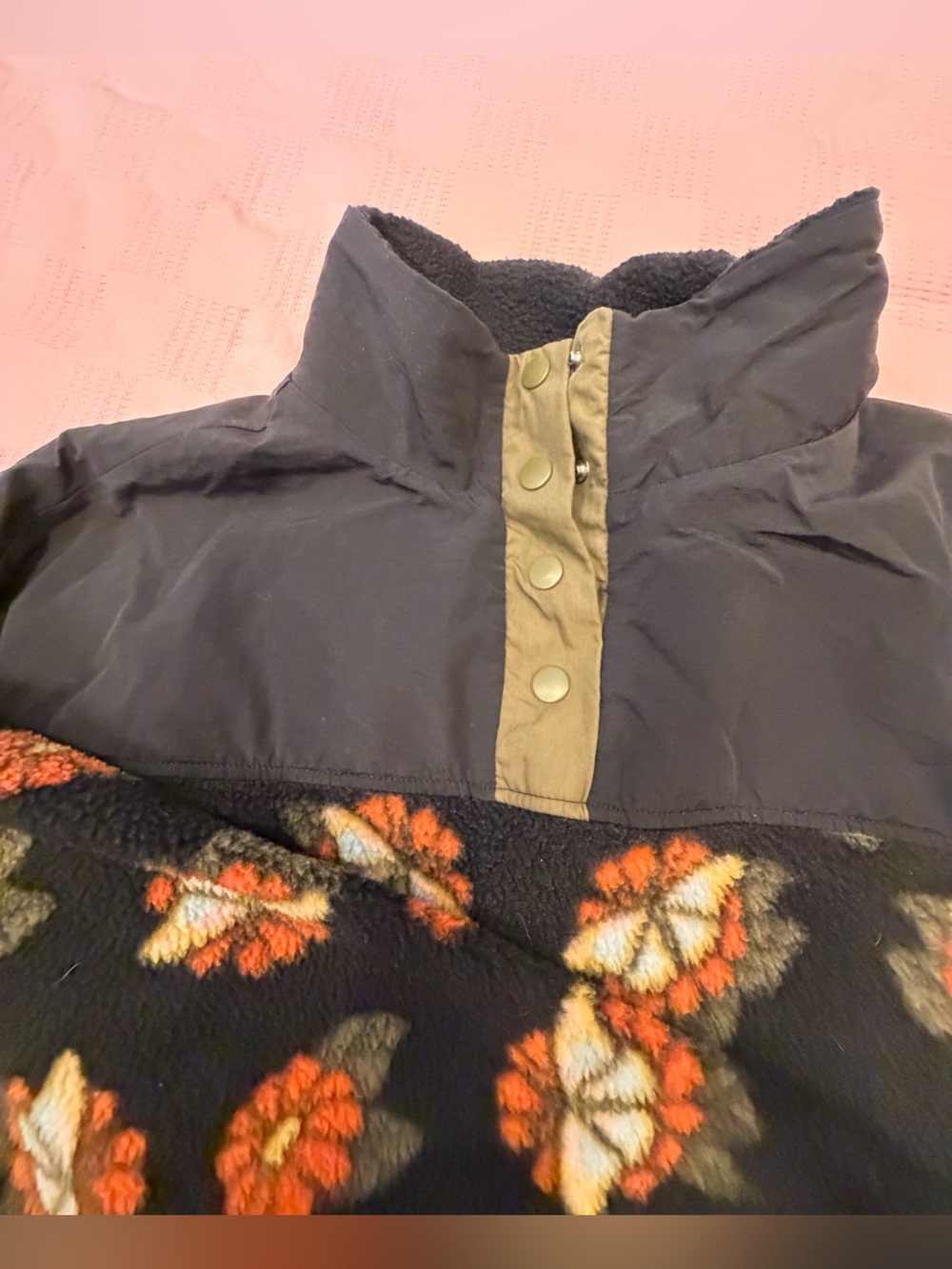 PacSun Black Floral Sherpa Pullover Jacket - Picture 3 of 4